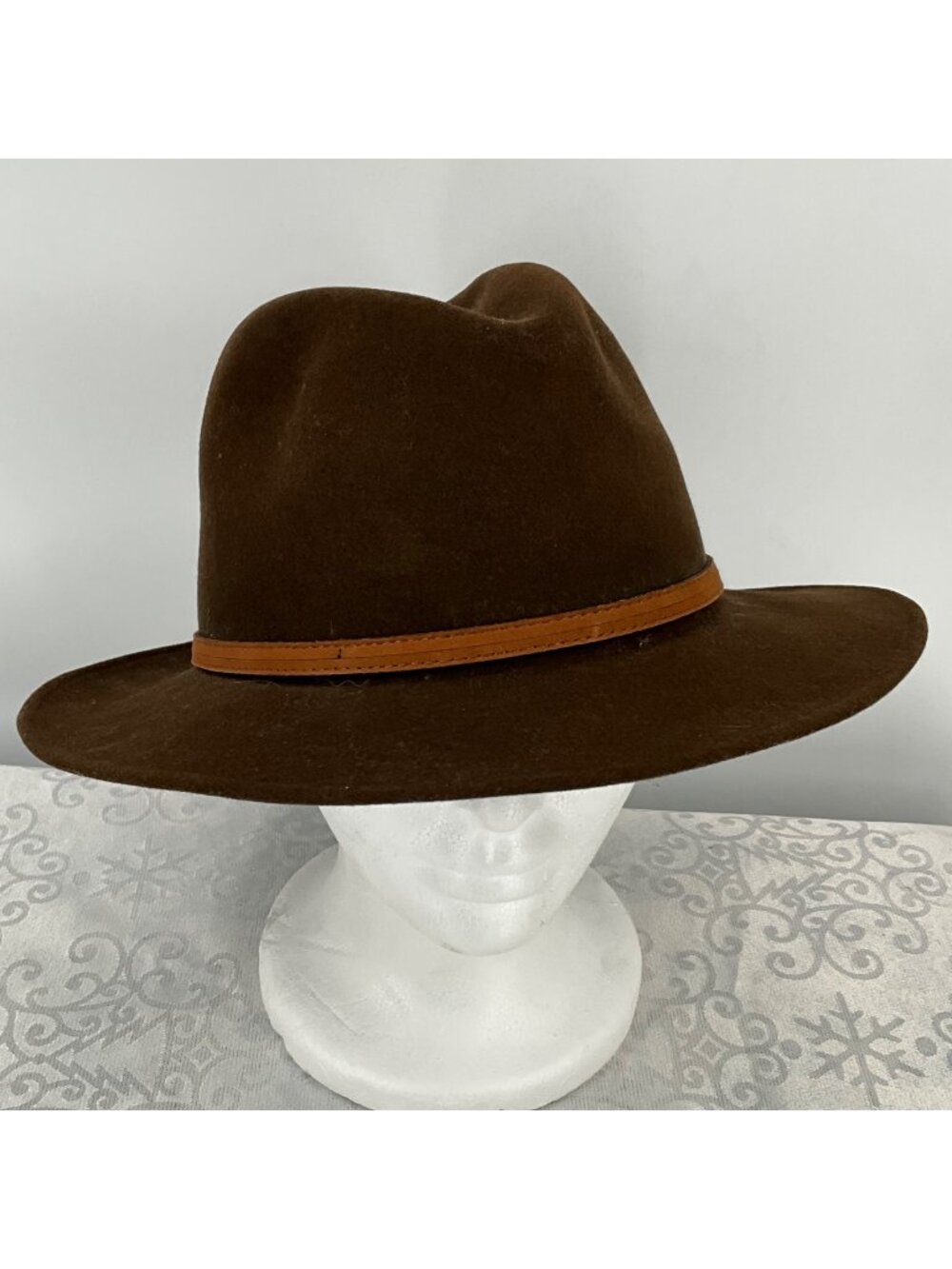 Bailey Brown Felt Wide Brim Fedora Hat "Glen" With Leather Band